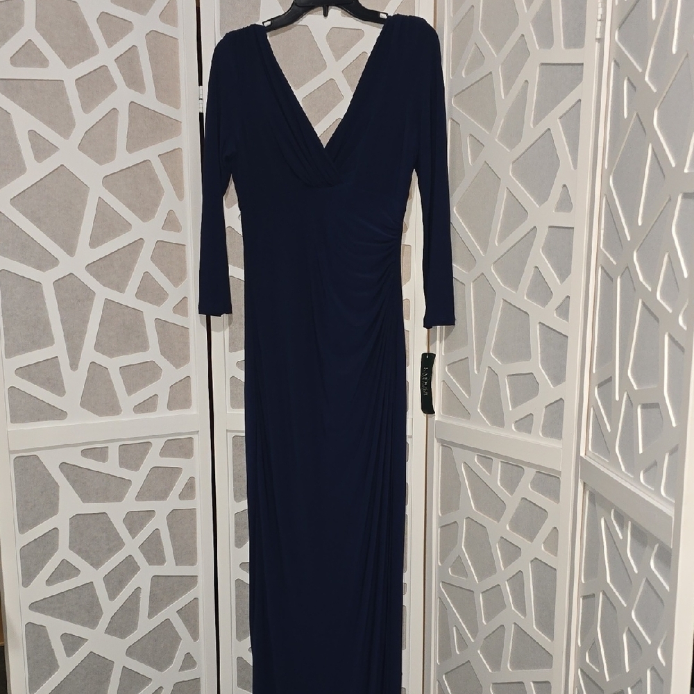 Ralph Lauren Navy Deep Blue Long Sleeve Dress Maxi 6